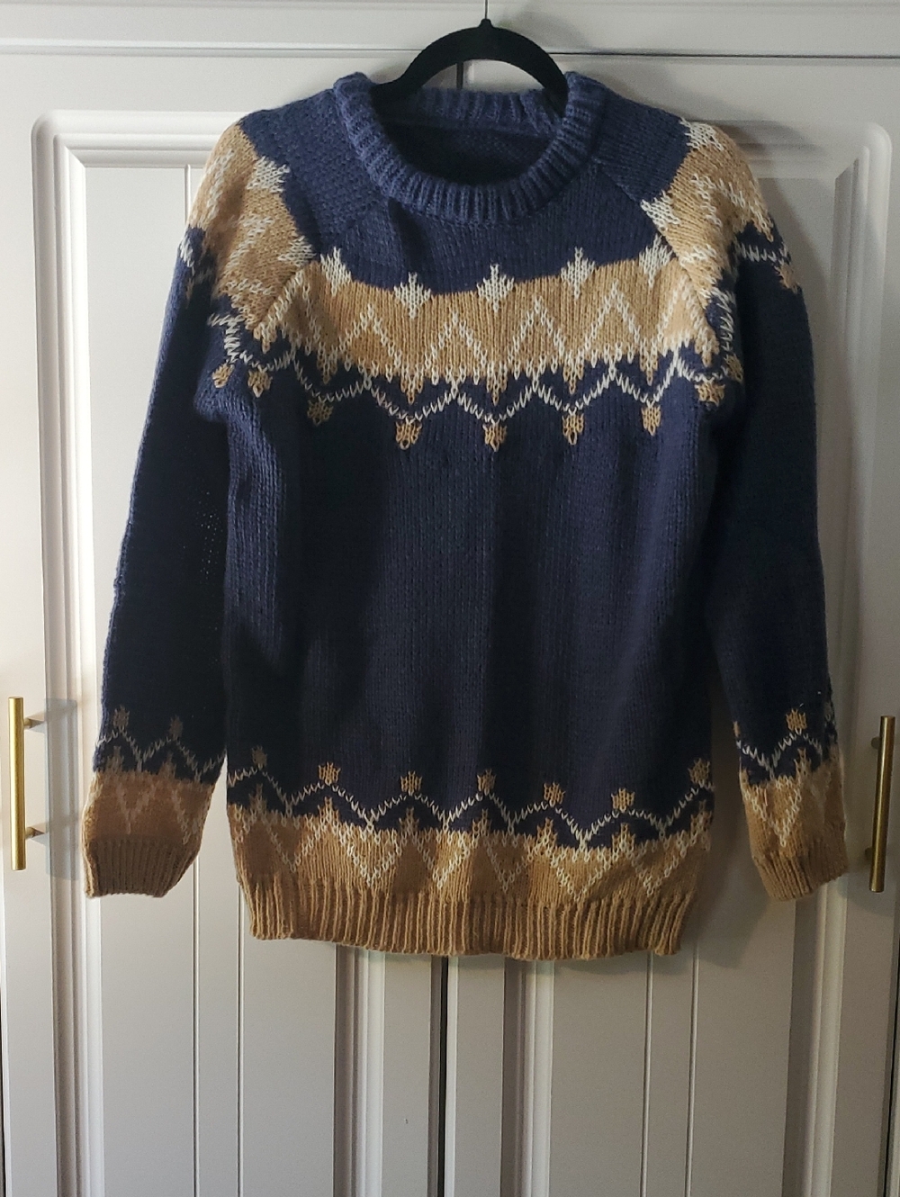 Women's Navy and Tan Fair Isle Wool Sweater